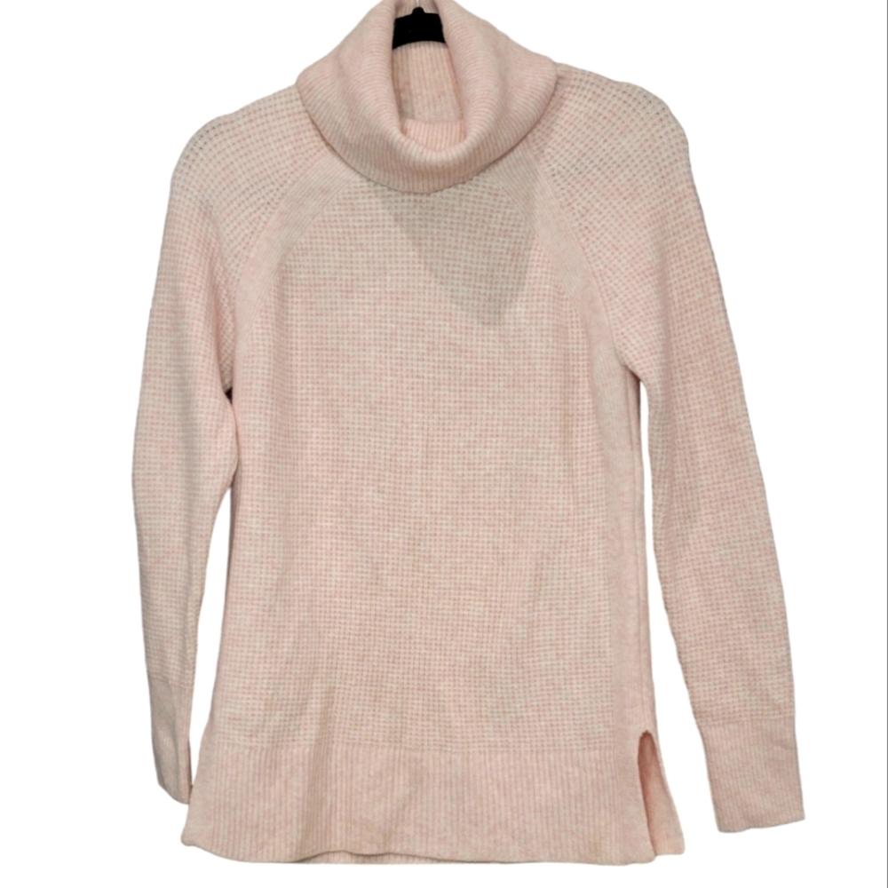 LOFT Cowl Neck Sweater Women's Size XS Pink Long Sleeve Stretch Waffle Knit